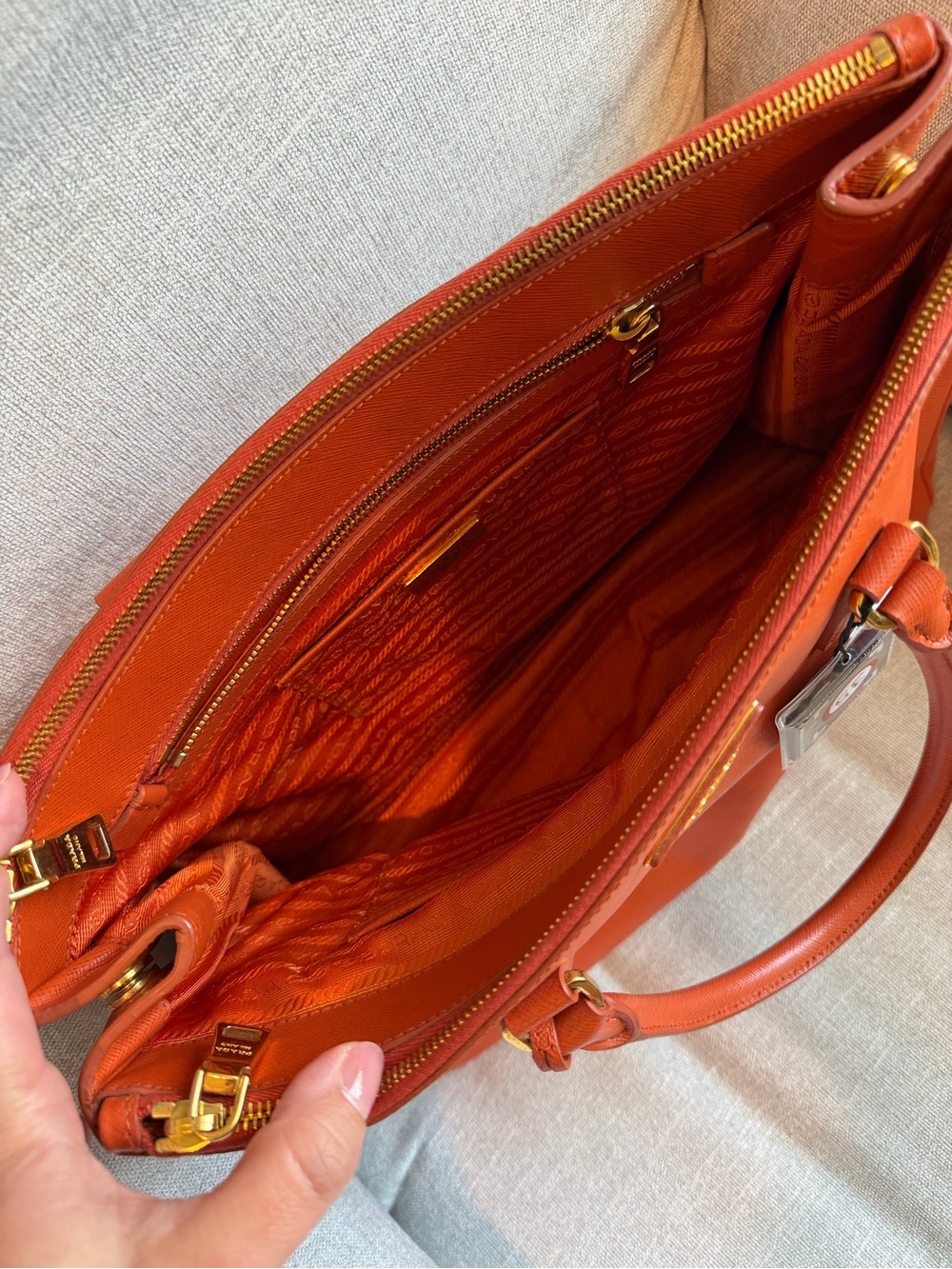 Prada Orange Saffiano Double-Handle Tote with Gold Hardware - Picture 2 of 6
